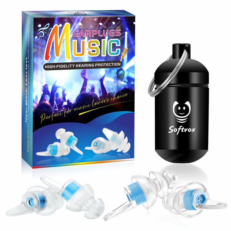[Australia] - Concert Earplugs High Fidelity Music Ear Plugs 2 Pairs, 100X Reusable Noise Reduction Ear Plugs, Hearing Protection for Musicians, DJs, Festival, Raves, Drummers, Loud Noise -2 Sizes Fit All Ear Canal Blue 