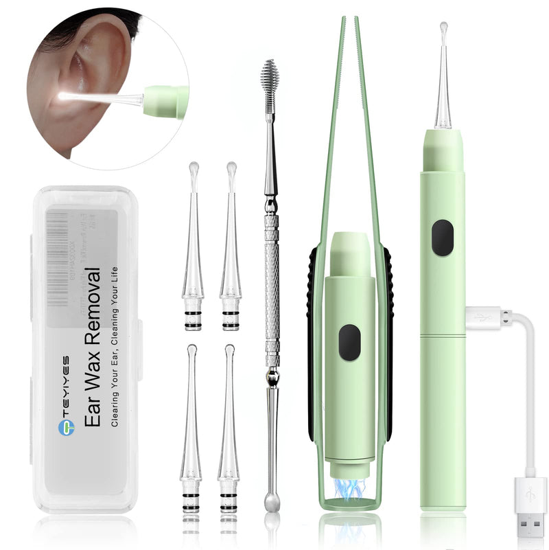 [Australia] - Ear Wax Removal Kit Upgraded All in One Ear Cleaning Tool Set with LED Light/Ear Pick Digger/Twezzers/Spiral Spring Ear Spoon with Storage Box for Adults, Kids and Pets (Pack of 7) Green 