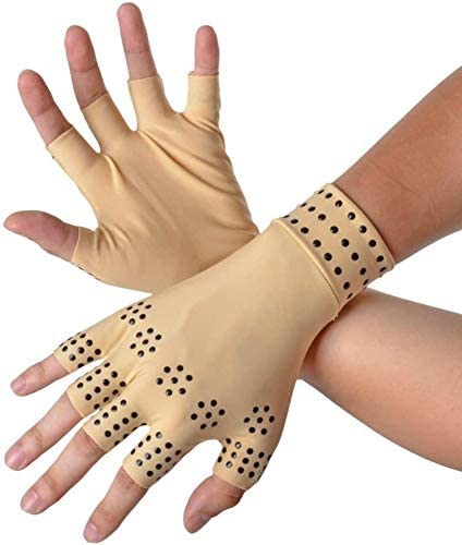 [Australia] - RZJZGZ (2Pairs) Compression Gloves Magnetic Anti-Arthritis Fingerless Gloves Relief Hand Heal Joints Pain Nude 