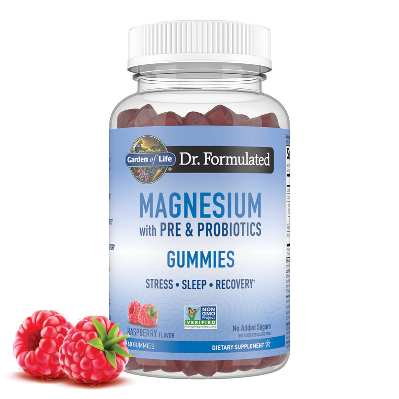 [Australia] - Garden of Life Magnesium Stress Support Gummies with Prebiotics & Probiotics for Sleep and Recovery with No Added Sugars – Dr Formulated, Vegan, Gluten Free, Kosher and Non GMO – 60 Raspberry Gummies 