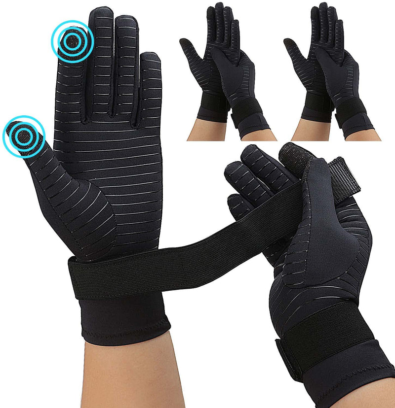 [Australia] - 2 Pairs Pack Copper Full Finger Compression Gloves with Wrist Strap, Arthritis Gloves for Women & Men Relieve Pain, Support Small / Medium(2 Pairs) 