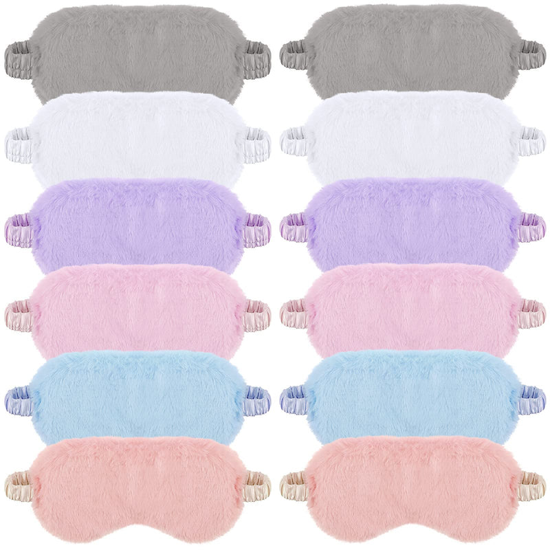 [Australia] - SATINIOR Plush Eye Mask Soft Sleeping Blindfold Eye Cover Plush Eye Masks Plush and Satin Eye Mask Fluffy and Furry Eye Cover for Girls and Adult Eye Protection and Party Favors (12 Pieces) 12 