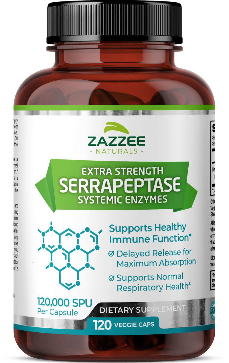 [Australia] - Zazzee Extra Strength Serrapeptase 120,000 SPU, 120 Vegan Capsules, Delayed Release, Systemic Enzymes, Supports Healthy Sinuses and a Healthy Immune System, Non-GMO and All-Natural 