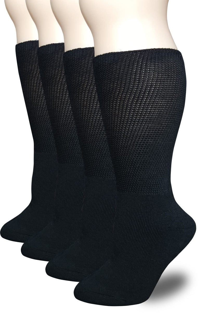 [Australia] - Extra Wide Bariatric Socks Non Binding Diabetic Sock for Lymphedema Swollen Edema Cast Leg Super Wide Calf for Men Women Elderly Sensitive Swelling Foot (Black/2 Pairs) Black 
