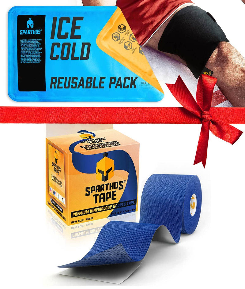 [Australia] - Sparthos Kinesiology Tape [Navy Blue - 16.4ft Uncut Roll] x Ice Packs for Injuries [Size Medium + Cover] 