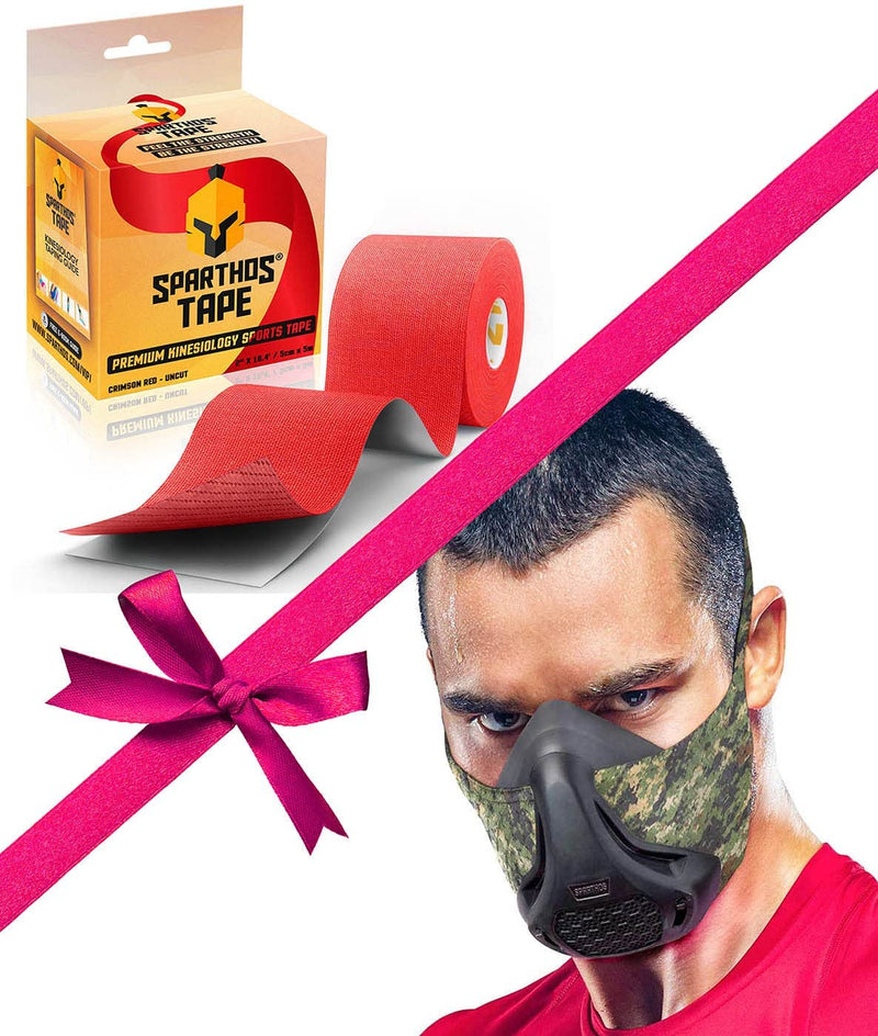 [Australia] - Sparthos Kinesiology Tape [Crimson Red - 16.4ft Uncut Roll] x Training Mask [Military Camo] 