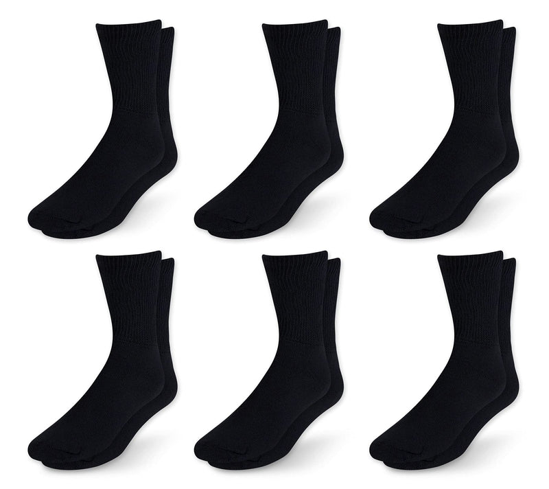 [Australia] - Men's Diabetic Cotton Crew Socks - Loose Fitting Non-Binding Top Circulatory Cushion Bottom Black 6 Pairs 9-11 