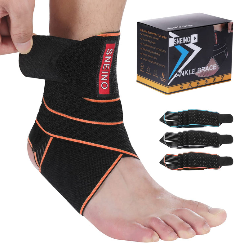 [Australia] - SNEINO Ankle Brace for Women & Men - Breathable Comfortable Adjustable Ankle Wrap,Ankle Support for Running,Achilles, Minor Sprains, Joint Pain Relief, Injury Recovery, Orange 1 PACK Orange - 1 PACK 