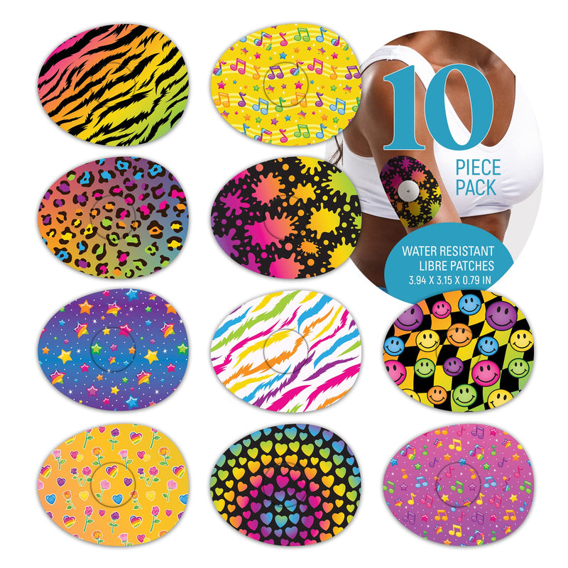 [Australia] - Rockadex Adhesive Patches - Compatible for Freestyle Libre Sensor, Custom-Designed Freestyle Libre Patches, Diabetic Supplies Mix 10 Pack Fluro 