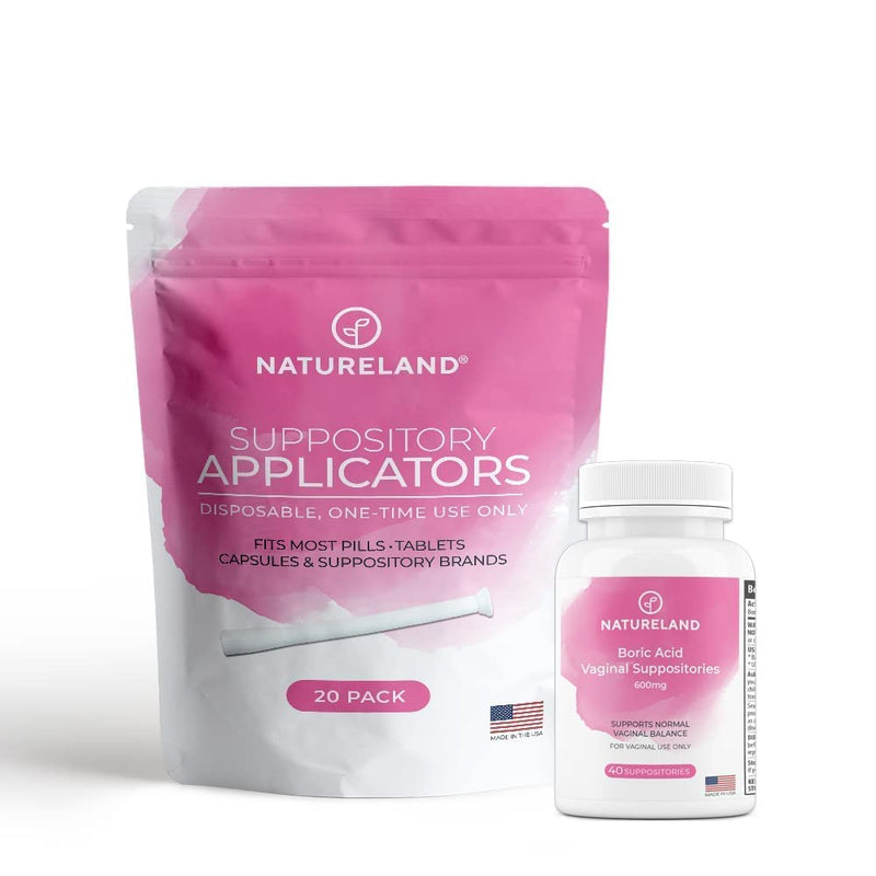 [Australia] - NATURELAND [40 Count] Boric Acid Suppositories 600mg w/ [20 Pack] Vaginal Applicator - Feminine Care 