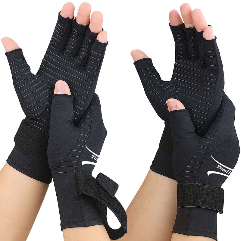 [Australia] - 2 Pairs Copper Arthritis Gloves for Women, Fingerless Compression Gloves for Men with Adjustable Wrist Strap, Copper Infused Hand Gloves for Carpal Tunnel, Tendonitis, Relieve Pain (Small/Medium) Small/Medium 