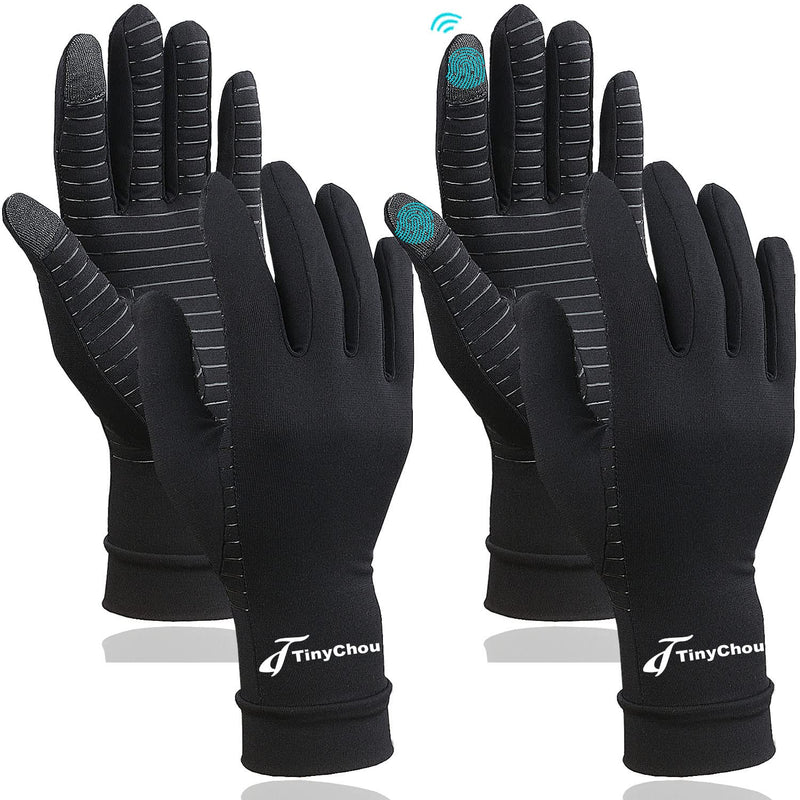 [Australia] - 2 Pairs Full Finger Copper Compression Arthritis Gloves for Men Women with Touchscreen Tips for Carpal Tunnel,Typing,Support (Medium) Medium 
