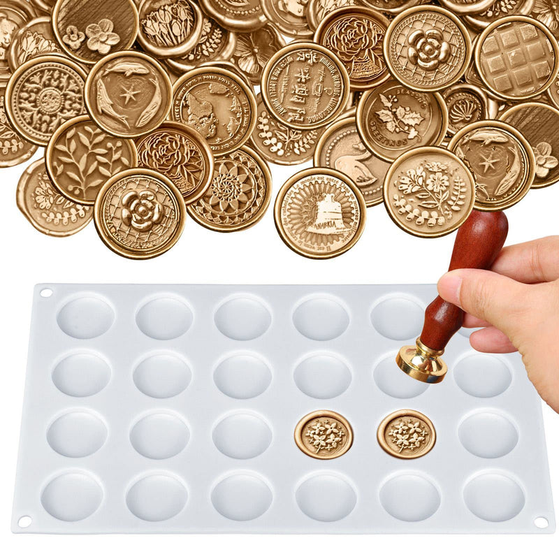 [Australia] - Palksky Silicone Mat/Pad for Wax Seal Stamp, 24-Cavity Wax Sealing Mat with Removable Sticky Dots for DIY Craft Adhesive Waxing 