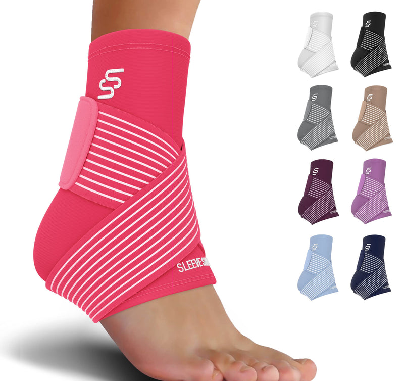 [Australia] - Sleeve Stars Ankle Brace for Plantar Fasciitis Relief, Ankle Wrap for Sprained Ankle, Ankle Brace for Women & Men, Heel Protectors Sleeve w/ Ankle Support Strap, Heel Brace for Heel Pain (Single/Hot Pink) 1 Hot Pink 