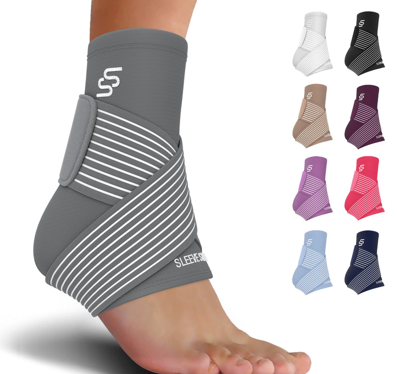 [Australia] - Sleeve Stars Ankle Brace for Plantar Fasciitis Relief, Ankle Wrap for Sprained Ankle, Ankle Brace for Women & Men, Heel Protectors Sleeve w/ Ankle Support Strap, Heel Brace for Heel Pain (Single/Gray) 1 Gray 