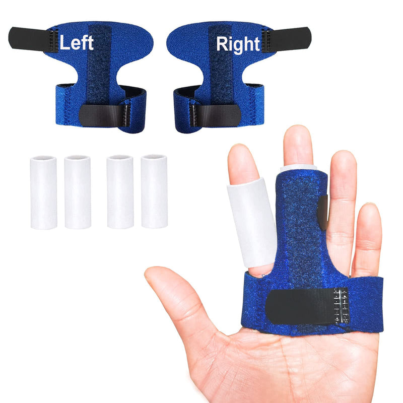 [Australia] - 1 Pairs Trigger Finger Splint Left and Right Hand, Adjustable Mallet Finger Support Brace with 4 Gel Sleeves for Broken Fingers, Finger Stabilizer with Built-in Aluminium Bar for Sprains Blue 