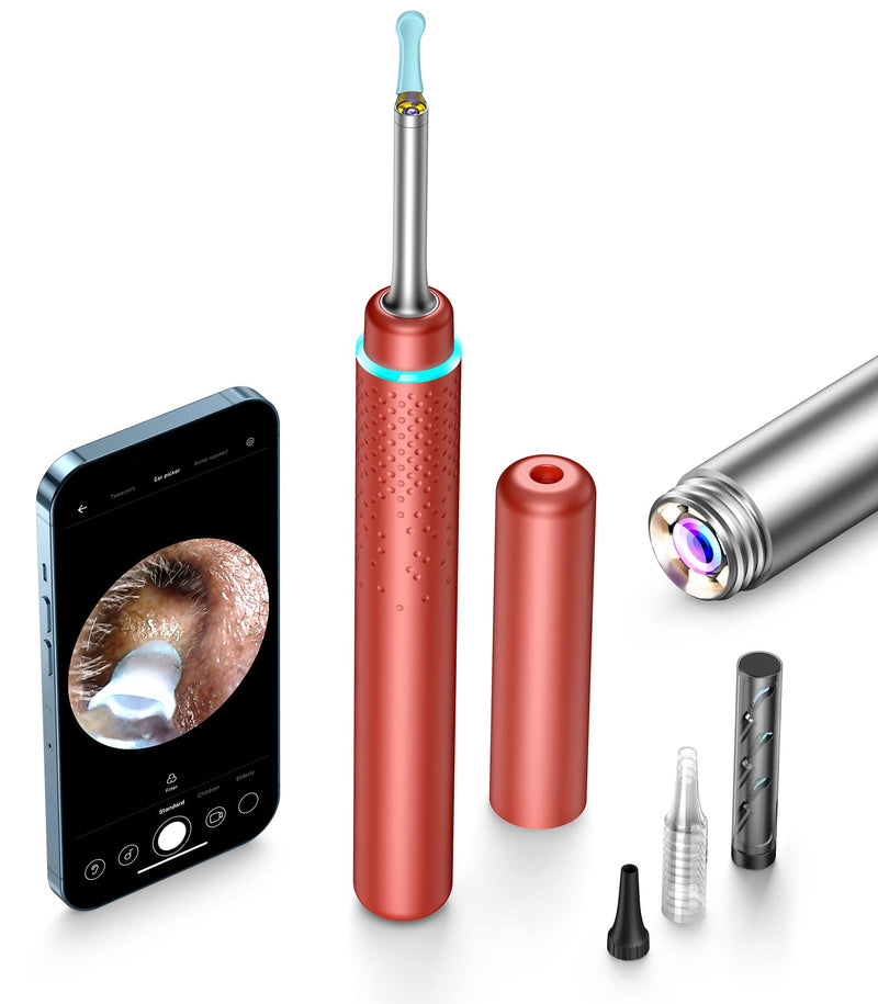 [Australia] - BEBIRDPRO Ear Wax Removal Tool Safely Cleaning Ear Canal at Home,Ear Cleaner with HD Camera and 6 LED Lights, Ear Camera and Wax Remover for iOS, Android Smart Phones M9, Red 