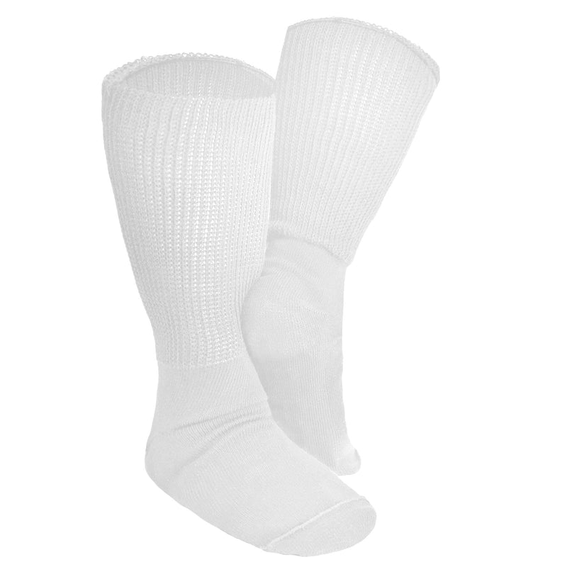 [Australia] - Extra Wide Socks 2-Pairs for Swollen Feet and Legs. Calf Length for Men and Women. Ideal for Edema, Lymphedema, Bariatric, Diabetic Relief. (White) Plain White 