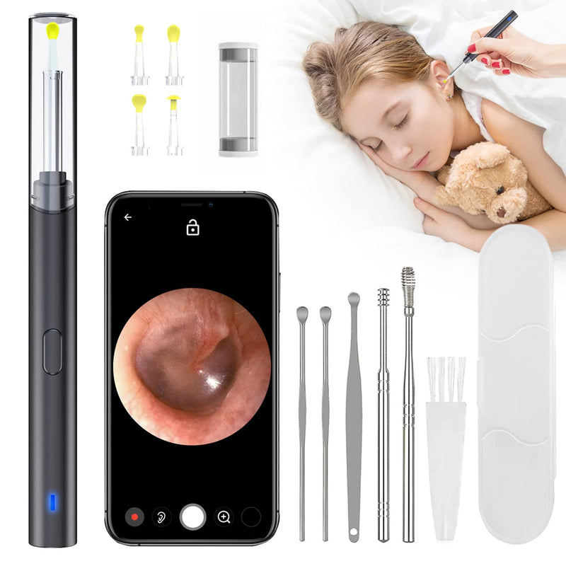 [Australia] - Ear Wax Removal, Ear Cleaner with Camera, Earwax Remover Tool, 1080P HD Waterproof Digital Endoscope, Safe Ear Picker Ear Cleaning Kit with 6 Lights, Suitable for Adults, Children and Pets (Black) 