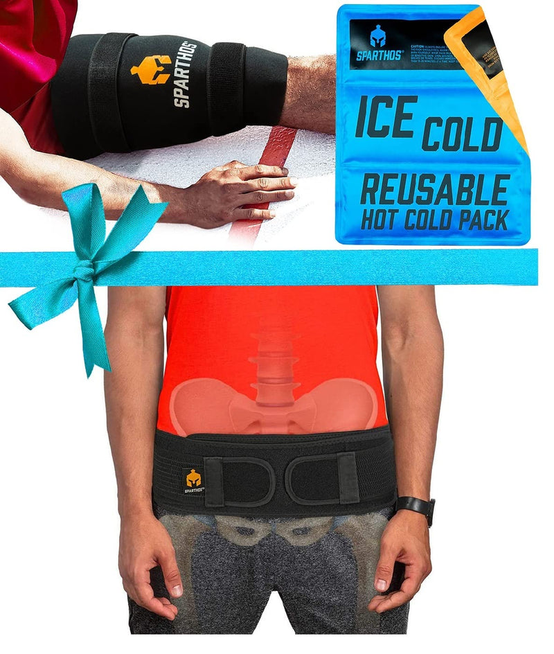 [Australia] - Sparthos Sacroiliac Si Hip Belt [Size Regular - Black] + Sparthos Ice Packs for Injuries [Size Large + Cover] 