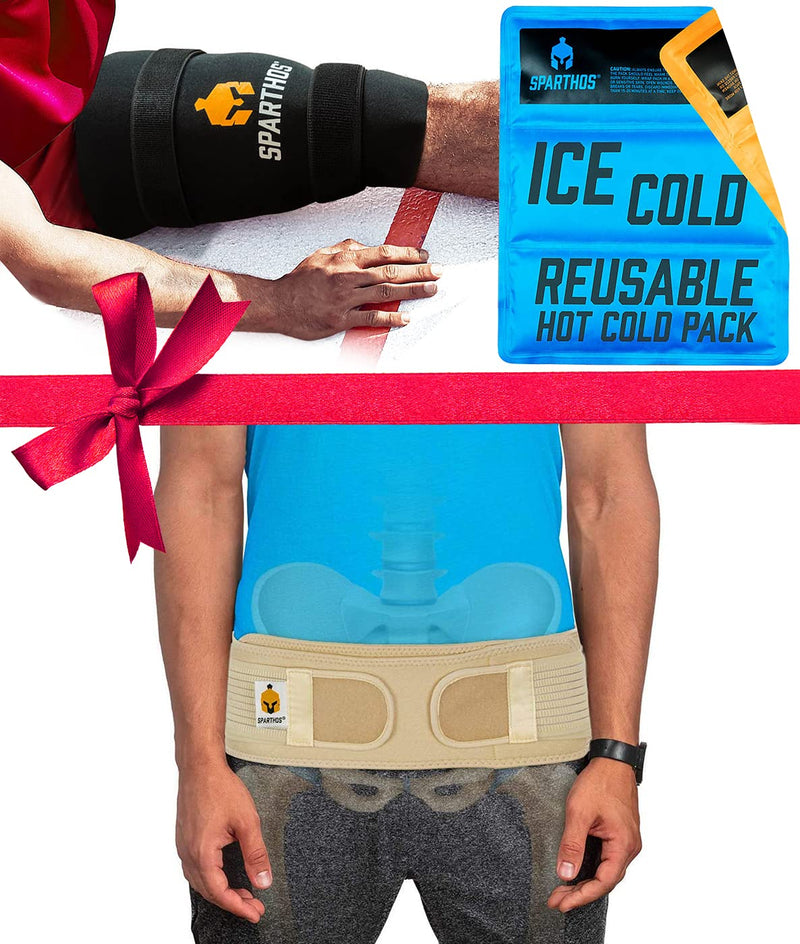 [Australia] - Sparthos Sacroiliac Si Hip Belt [Size Regular - Beige] + Sparthos Ice Packs for Injuries [Size Large + Cover] 