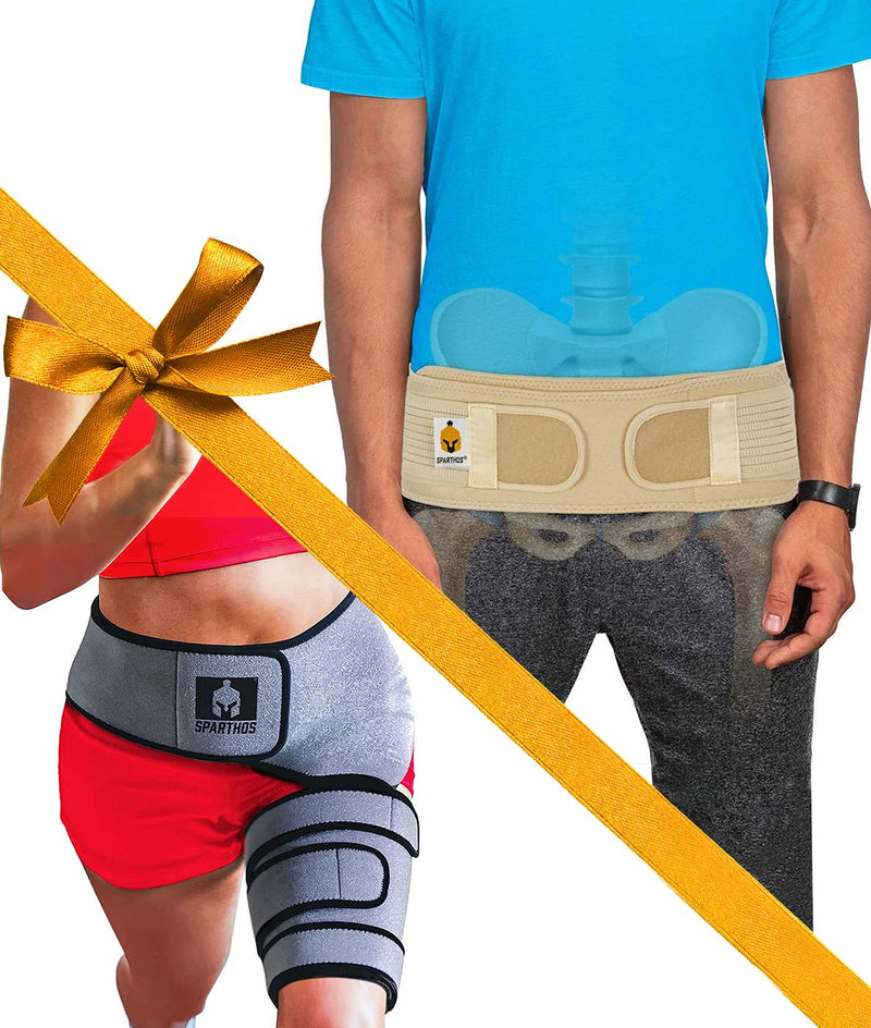 [Australia] - Sparthos Sacroiliac Si Hip Belt [Size XL/XXL - Beige] + Sparthos Hip Brace [Right Leg] 