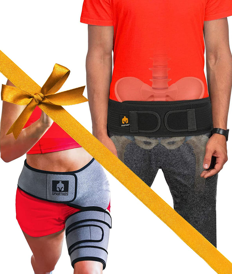 [Australia] - Sparthos Sacroiliac Si Hip Belt [Size Regular - Black] + Sparthos Hip Brace [Right Leg] 