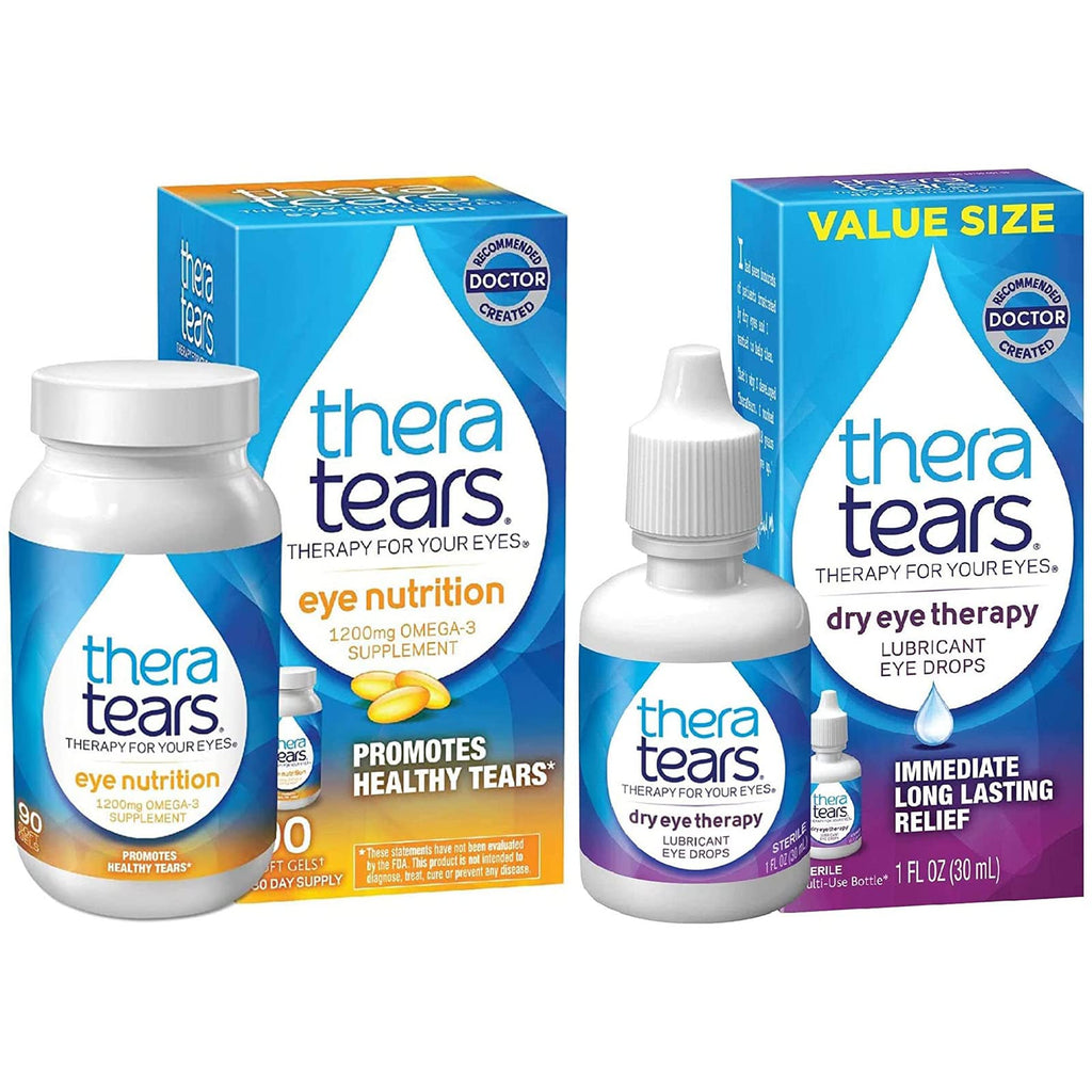 [Australia] - TheraTears 1200mg Omega 3 Supplement for Eye Nutrition VIT E, 90 Count with Thera Tears Eye Drops for Dry Eyes, Provides Long Lasting Relief, 30 mL, 1 Fl Oz (Pack of 1) Value Size 90 Ct Supplement + 1 Oz Eye Drops 