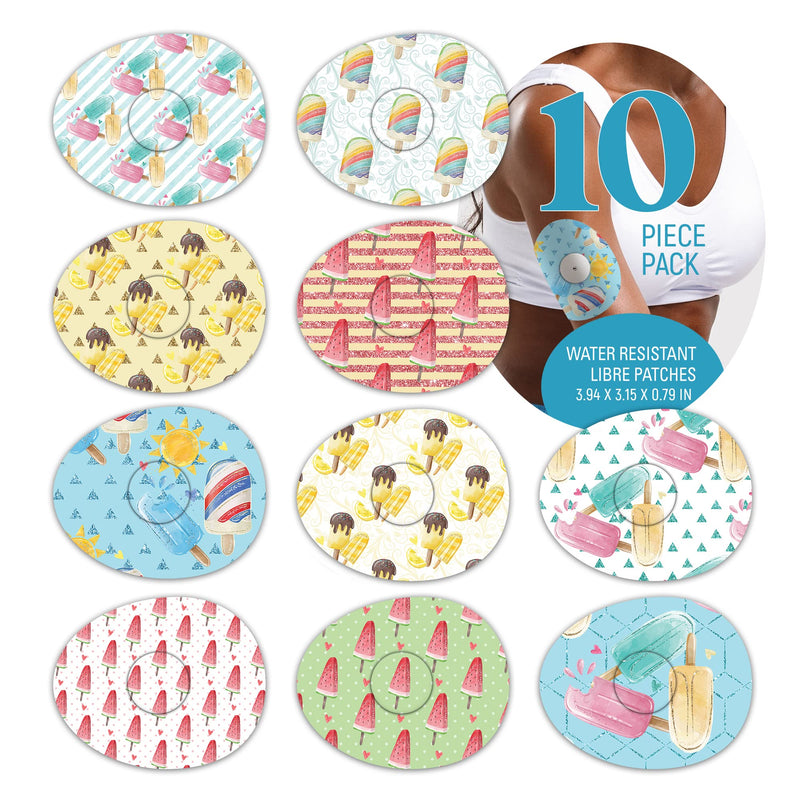 [Australia] - Rockadex - Freestyle Libre Sensor adhesives, Custom-Designed Freestyle Libre Patches, Diabetic Supplies Mix 10 Pack Icecream 