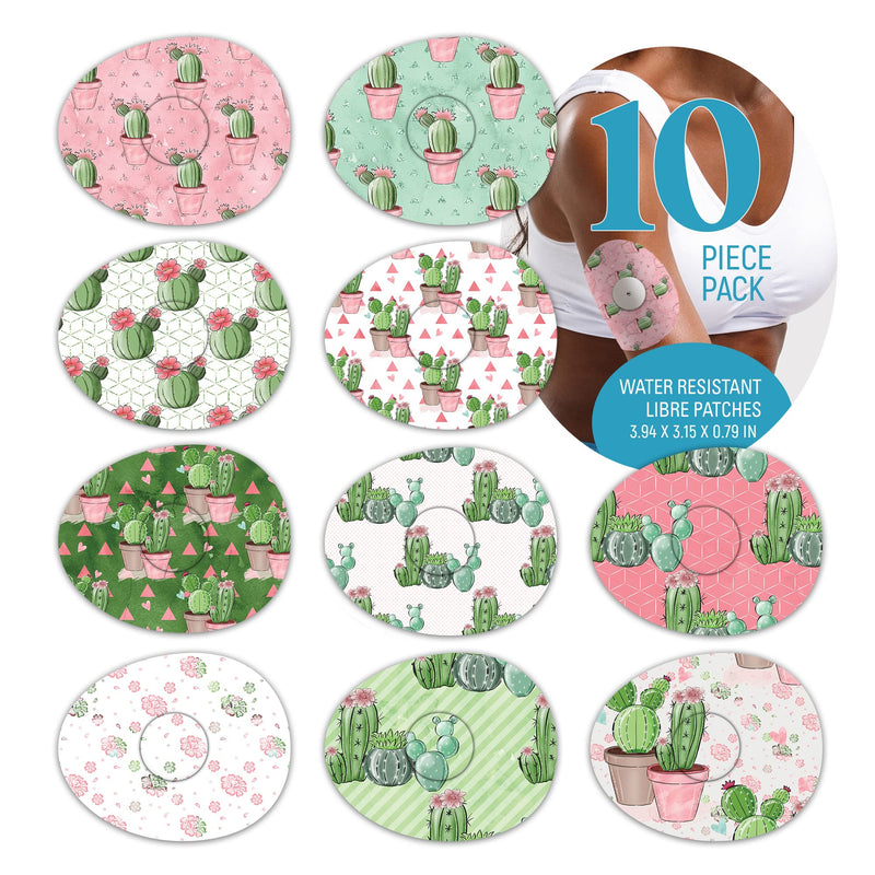 [Australia] - Rockadex - Freestyle Libre Sensor adhesives, Custom-Designed Freestyle Libre Patches, Diabetic Supplies Mix 10 Pack Cacti 