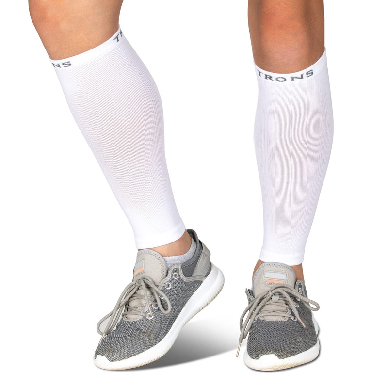 [Australia] - Trons Calf Compression Sleeves - Compression Socks for Fitness, Sports, Running, Shin Splint, Varicose Vein, Weak Joints, and Calf Pain Relief (Small, White) Small 