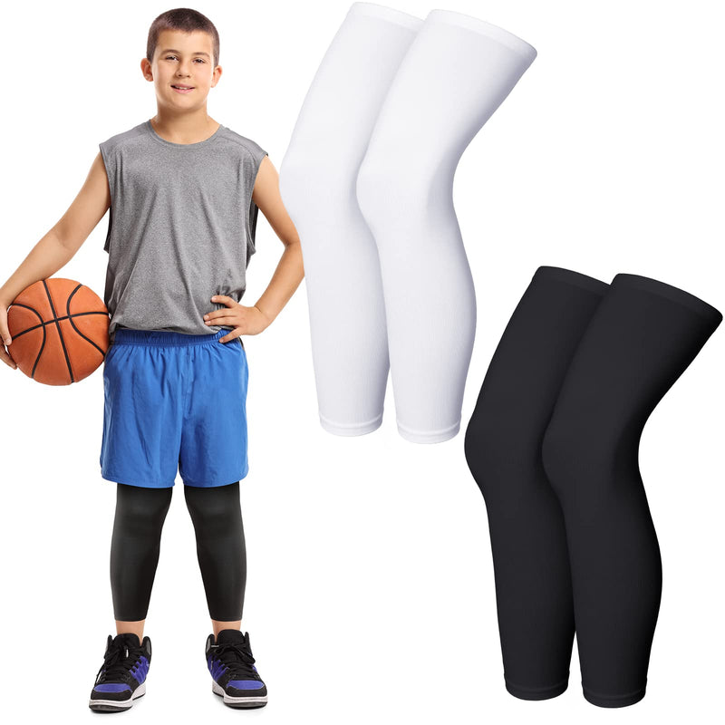 [Australia] - 4 Pieces Kids Long Compression Leg Sleeve UV Protection Full Length for Boy Youth Girl Sports Cycling Basketball (Size M) Size M 