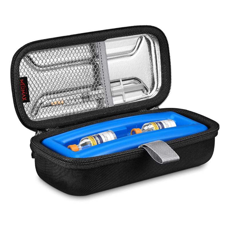 [Australia] - MEDMAX Insulin Vial Carrying Cooler Case, Portable Water Resistant Insulated Diabetic Organizer Protective Hard Shell Medical Travel Case with One Ice Brick (Black) Black 