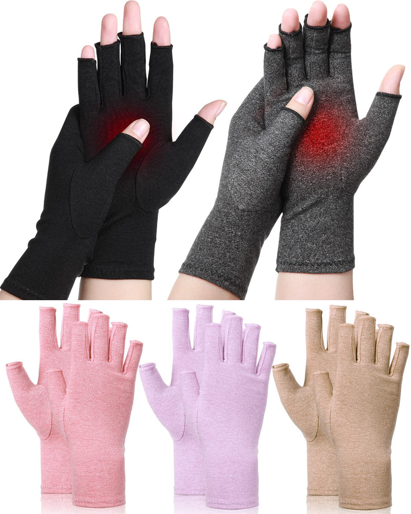 [Australia] - SATINIOR 5 Pairs Arthritis Compression Gloves Fingerless Compression Gloves Arthritis Gloves Joint Relief Gloves for Dailywork (Medium), Black, Gray, Beige, Pink, Purple Medium 