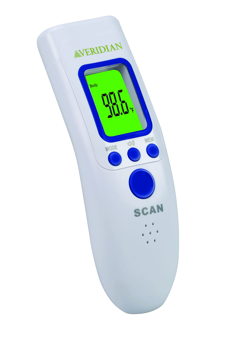 [Australia] - Veridian Healthcare Non-Contact Infrared Thermometer | For Children & Adults | Home Use With 3-Color Fever Alert Display | Instant Accurate Reading | Body, Object, Room, Fahrenheit/Celsius Measurement 