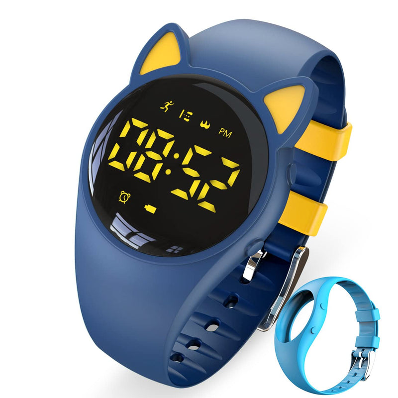 [Australia] - Led Digital Pedometer Watch , Digital Steps Tracker , Non-Bluetooth, Vibrating Alarm Clock, Stopwatch, Great Gift for Children Teens Girls Boys Women Blue/yellow 