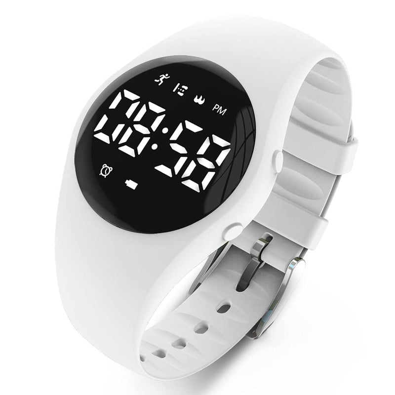 [Australia] - Led Digital Pedometer Watch , Digital Steps Tracker , Non-Bluetooth, Vibrating Alarm Clock, Stopwatch, Great Gift for Children Teens Girls Boys Women White 
