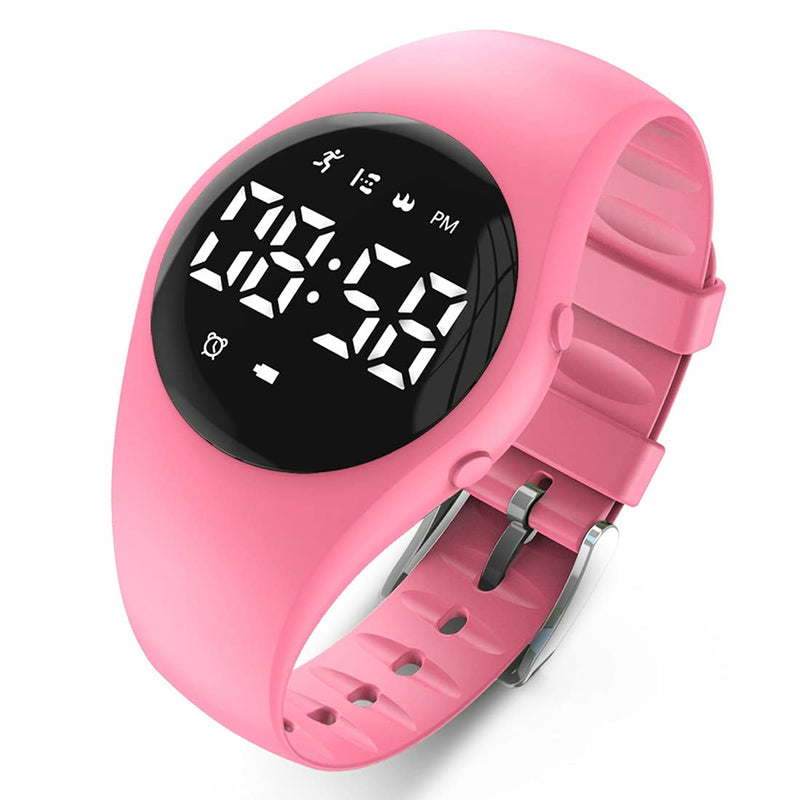 [Australia] - Led Digital Pedometer Watch , Digital Steps Tracker , Non-Bluetooth, Vibrating Alarm Clock, Stopwatch, Great Gift for Children Teens Girls Boys Women Pink 
