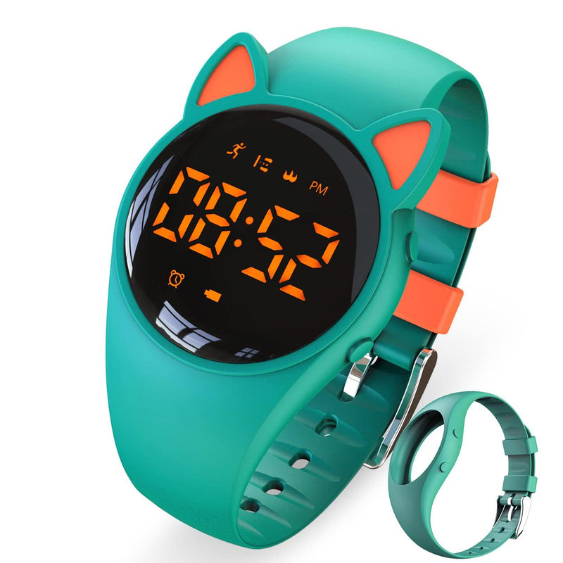 [Australia] - Led Digital Pedometer Watch , Digital Steps Tracker , Non-Bluetooth, Vibrating Alarm Clock, Stopwatch, Great Gift for Children Teens Girls Boys Women Green/orange 