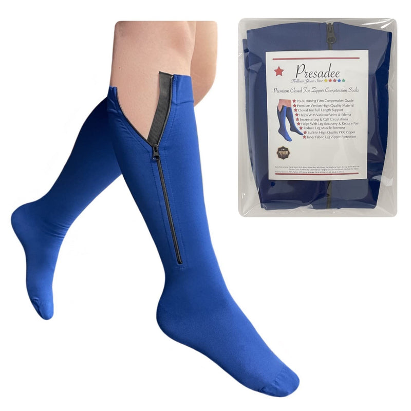 [Australia] - Presadee Premium Navy 20-30 mmHg Firm Compression Leg Swelling YKK Zipper Socks (Closed Toe, 5) Closed Toe 
