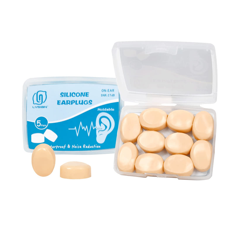 [Australia] - Silicone Moldable Earplugs Waterproof, 27dB SNR, 5 Pairs, Ear Plugs for Sleeping, Showering, Working and Study by Lysian (Skin) Skin 