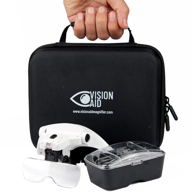 [Australia] - Vision Aid Magnifying Glasses with Light for Close Work, Illuminated Hands Free Headband Magnifier Goggles with Storage Case for Hobby Painting Reading Coin Watch Bead Jewelry 