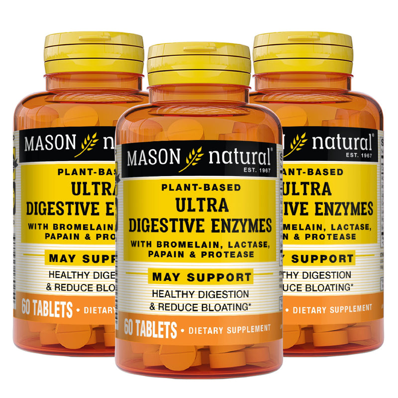[Australia] - Mason Natural Plant Based Ultra Digestive Enzymes with Bromelain, Lactase, Papain & Protease - Supports Healthy Digestion & May Reduce Bloating, 60 Capsules (Pack of 3) 180 