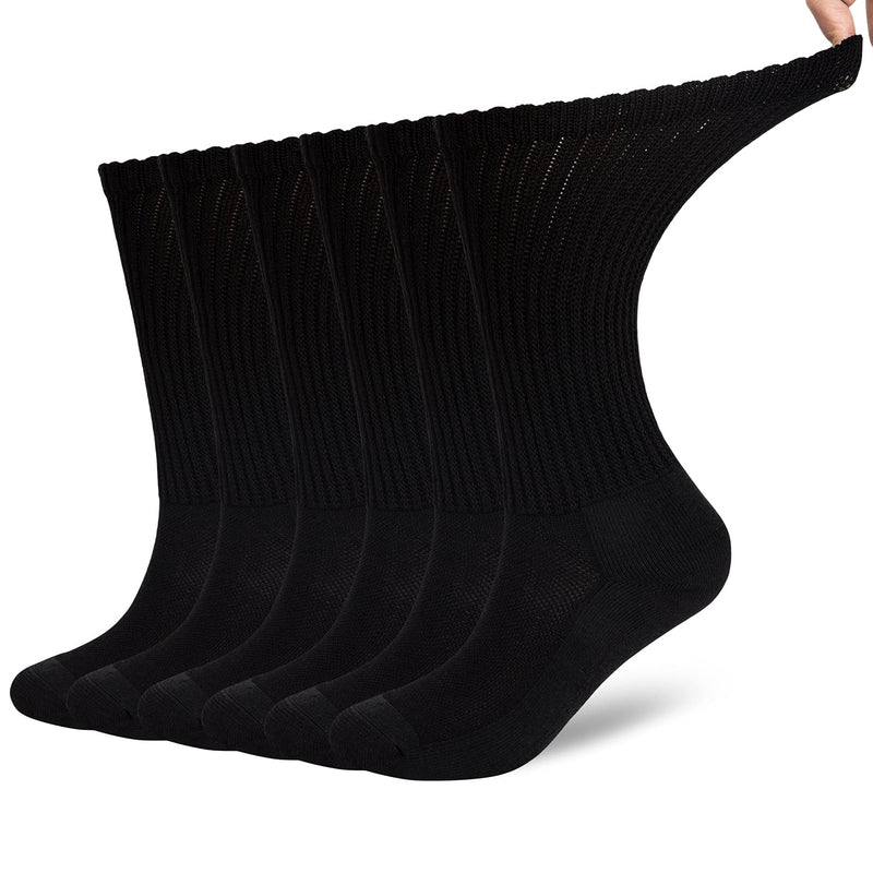 [Australia] - Athlemo 6 Pairs Bamboo Diabetic Socks for Men No-Binding Circulation Crew Seamless & Cushioned Breathable Anti-Odor Black 9-11 Black(6 Pairs) Sock size9-11, Womens shoe size5-10 