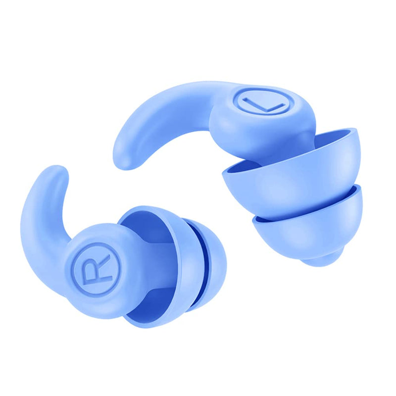 [Australia] - Super Soft Silicone Noise Reduction Earplugs Reusable Hearing Protection in Flexible Silicone for Sleep, Noise Sensitivity & Flights (Blue) Blue 
