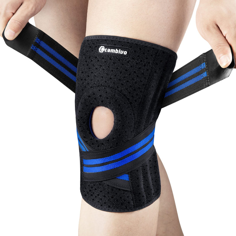 [Australia] - CAMBIVO Knee Brace for Knee Pain with Side Stabilizers for Women and men, Adjustable Compression Knee Support with Patella Gel Pads, Relief Meniscus Tear, ACL, MCL, Arthritis, Joint Pain, Injury Recovery (Blue, Medium) Blue 