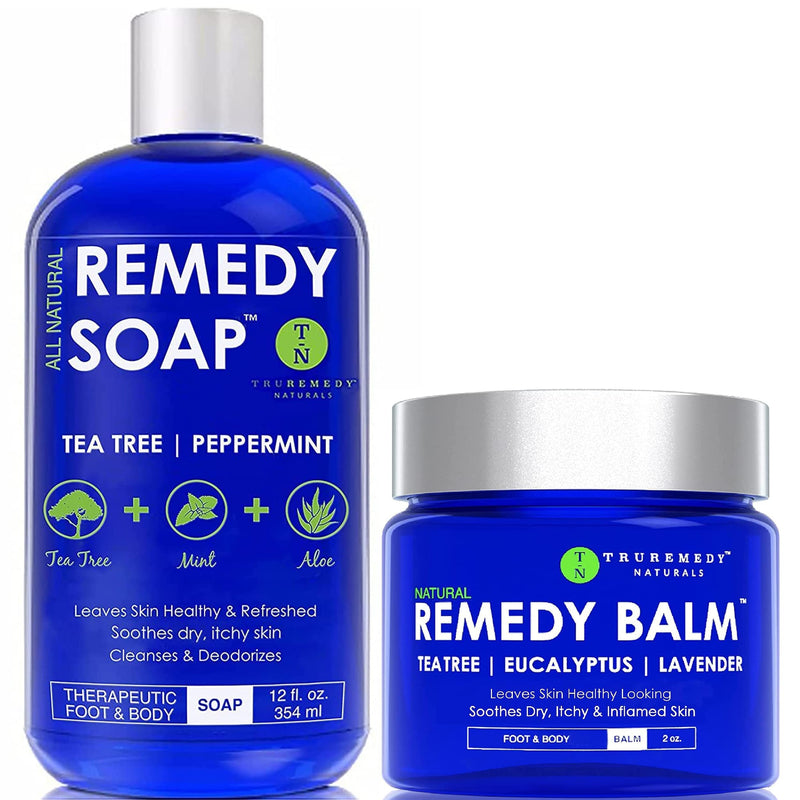 [Australia] - Remedy Tea Tree Oil Balm & Body Wash Bundle | Helps Body Odor, Athlete's Foot, Jock Itch, Ringworm, Yeast Infections, Skin Irritations, Eczema, Rashes for Women/Men | 100% Natural Tea Tree Mint & Aloe 