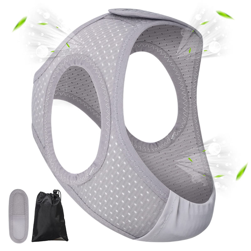 [Australia] - Forzacx Anti Snoring Chin Strap - Light Breathable Cpap Chin Strap Snoring Solution, Comfortable Chin Portion Widen Softer, Efficient Reduce Snoring, Adjustabl Sleep Chin Strap for Men Women - Grey 