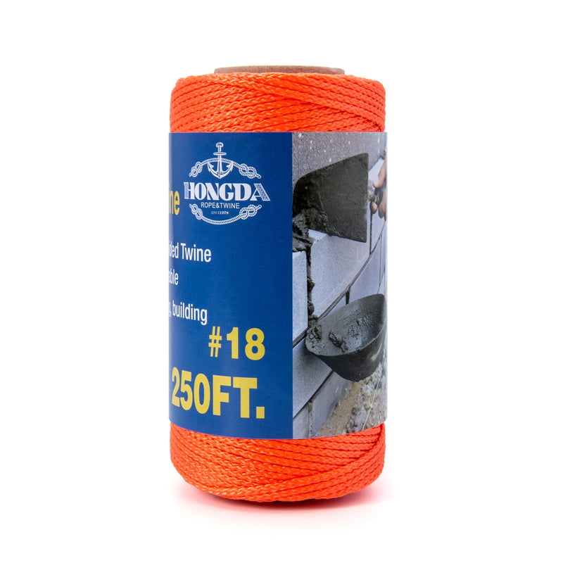 [Australia] - HONGDA Nylon Twine, 250 Feet #18 Braided Nylon Mason line String Perfect for Masonry Jobs and for The Layout of General Construction, Gardening, DIY Project, Orange 250FT Fluorescent Orange 