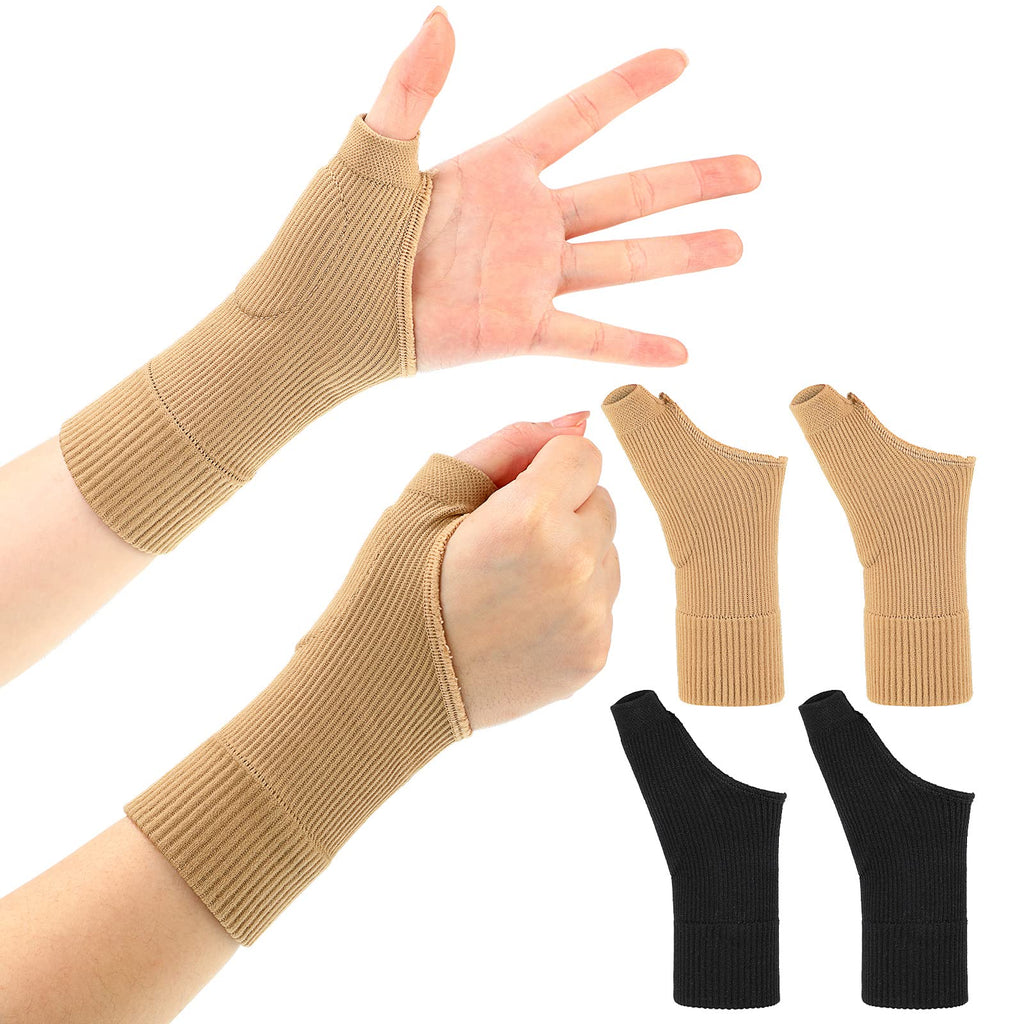 [Australia] - Thumb Compression Arthritis Gloves Breathable Wrist Support Brace Thumb Brace with Gel Thumb Splint Wrist Compression Sleeve Comfortable Fingerless Glove for Relieve Pain(Black, Nude Color,4 Pieces) 4 Black, Nude 